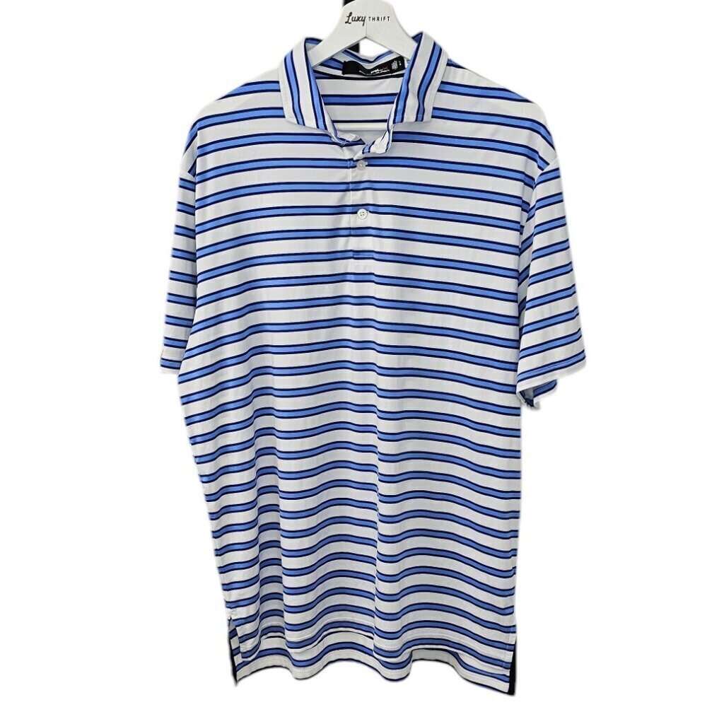 Ralph Lauren RLX Mens Athletic Short Sleeve Polo Henley, Blue White Stripe, L